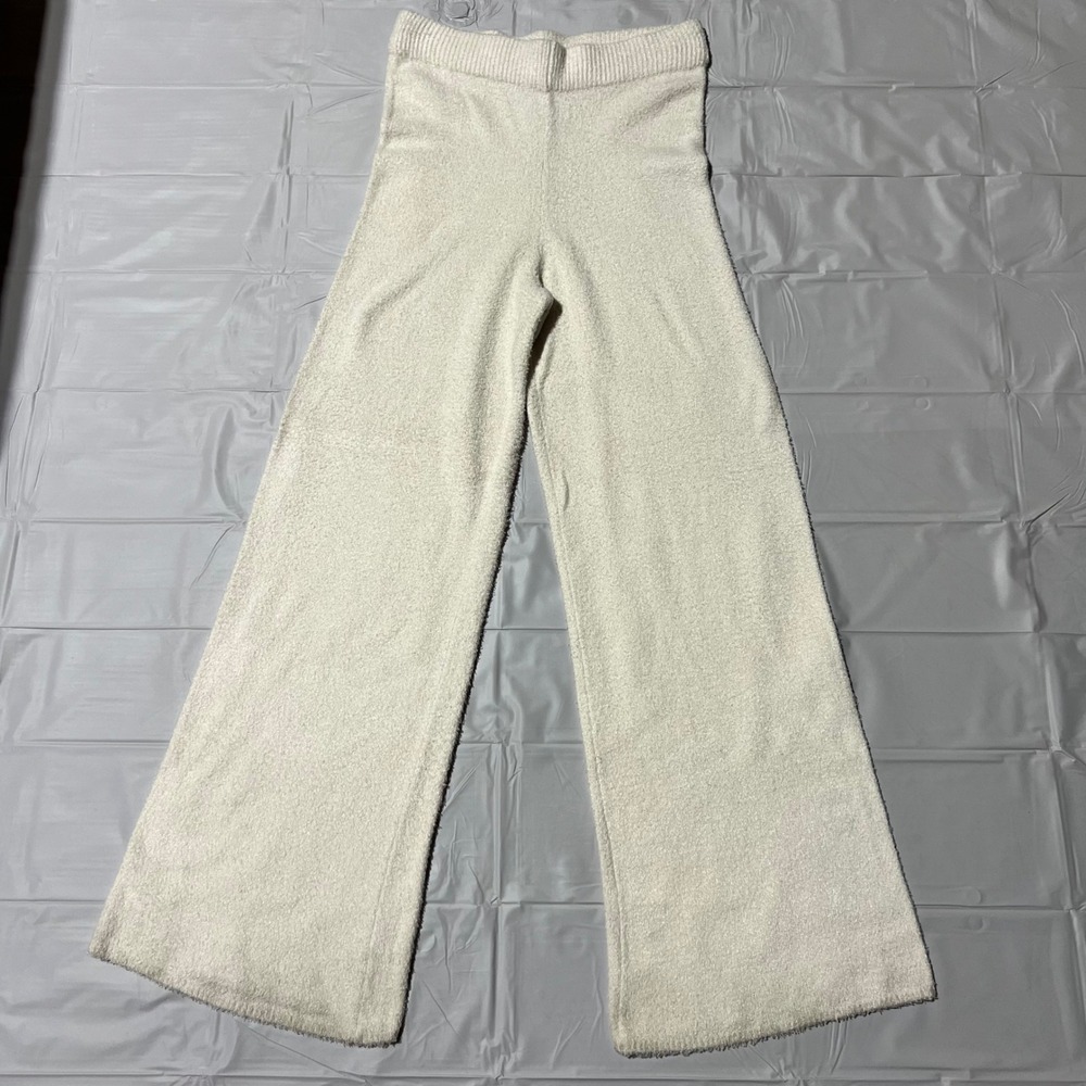 Rachel Zoe Cream Eyelash Knit Wide Leg Lounge Pants Medium Ivory Ribbed Waist